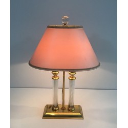 Gilt Metal, Lucite and Glass Bouillotte Lamp by Le Dauphin