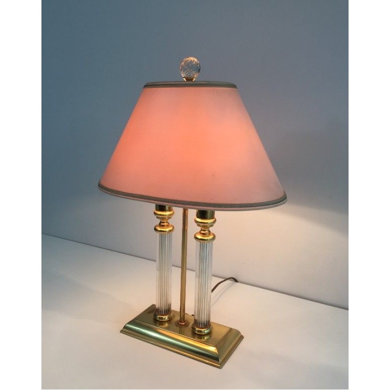 Lampe de Style Bouillotte en Métal Doré, Plexiglas et Verre, Le Dauphin