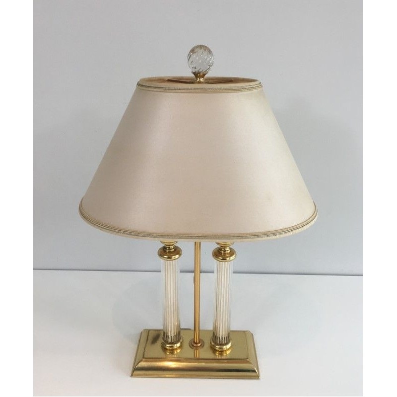 Gilt Metal, Lucite and Glass Bouillotte Lamp by Le Dauphin