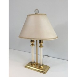 Lampe de Style Bouillotte en Métal Doré, Plexiglas et Verre, Le Dauphin