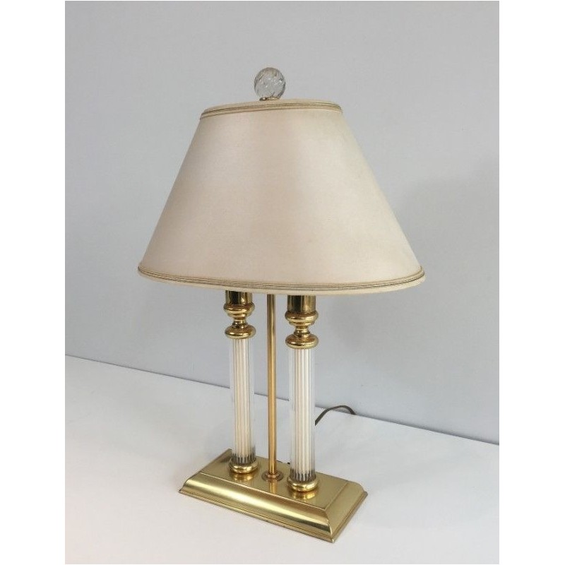 Gilt Metal, Lucite and Glass Bouillotte Lamp by Le Dauphin