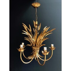 Gilt Metal Wheat Sheaf Chandelier, in the Style of Coco Channel