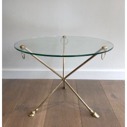 Round Neoclassical Brass Coffee Table by Maison Jansen