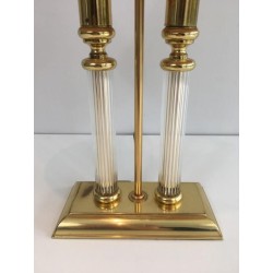 Gilt Metal, Lucite and Glass Bouillotte Lamp by Le Dauphin