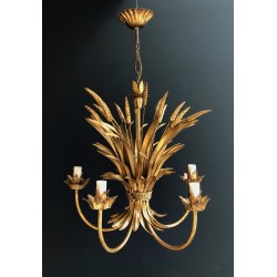 Gilt Metal Wheat Sheaf Chandelier, in the Style of Coco Channel