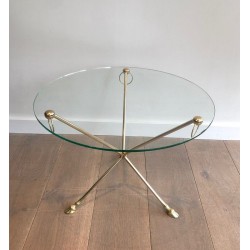 Round Neoclassical Brass Coffee Table by Maison Jansen