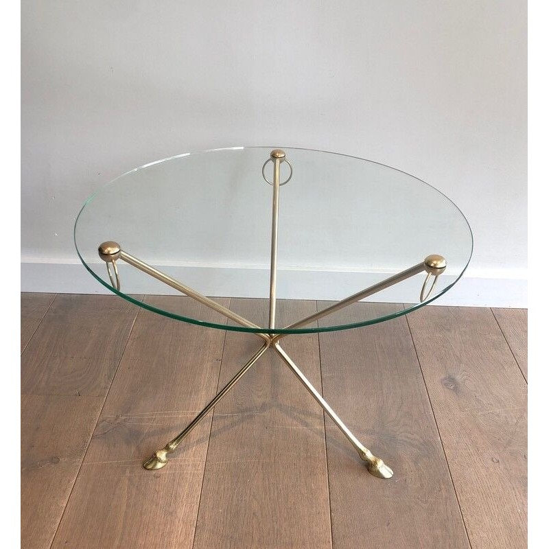 Round Neoclassical Brass Coffee Table by Maison Jansen