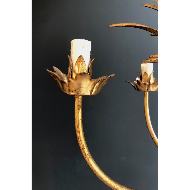 Gilt Metal Wheat Sheaf Chandelier, in the Style of Coco Channel