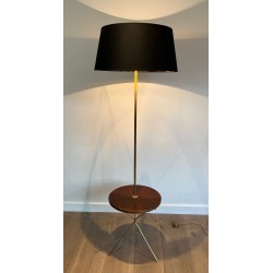 Lampadaire Néoclassique Laiton et Acajou avec Étagère, Style Maison Jansen, vers 1940