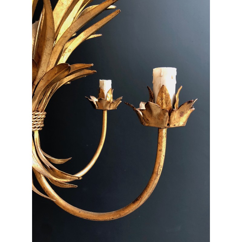 Gilt Metal Wheat Sheaf Chandelier, in the Style of Coco Channel