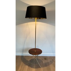 Lampadaire Néoclassique Laiton et Acajou avec Étagère, Style Maison Jansen, vers 1940