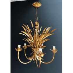 Gilt Metal Wheat Sheaf Chandelier, in the Style of Coco Channel
