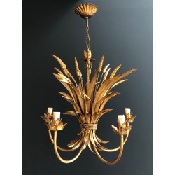 Gilt Metal Wheat Sheaf Chandelier, in the Style of Coco Channel
