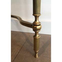 Neoclassical Style Brass and Lacquered Metal Console with Blueish Glass Decorated with Palm Leaves