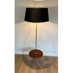 Lampadaire Néoclassique Laiton et Acajou avec Étagère, Style Maison Jansen, vers 1940