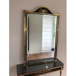 Console et Miroir de Style Néoclassique en Laiton et Tôle Laquée à Décors De Palmettes et Cols de Cygnes