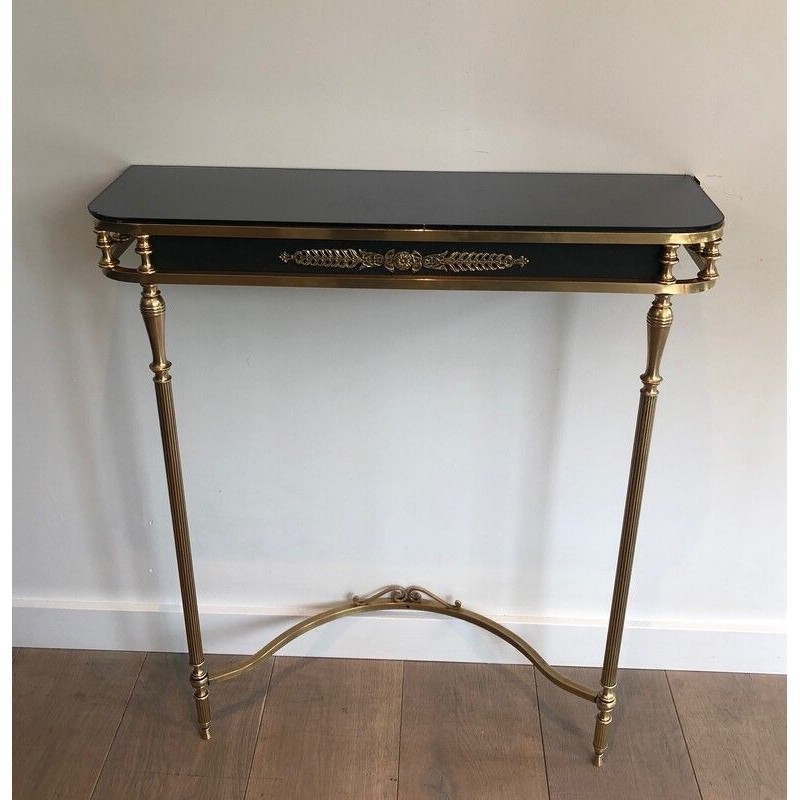 Console et Miroir de Style Néoclassique en Laiton et Tôle Laquée à Décors De Palmettes et Cols de Cygnes