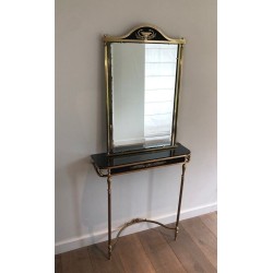 Console et Miroir de Style Néoclassique en Laiton et Tôle Laquée à Décors De Palmettes et Cols de Cygnes