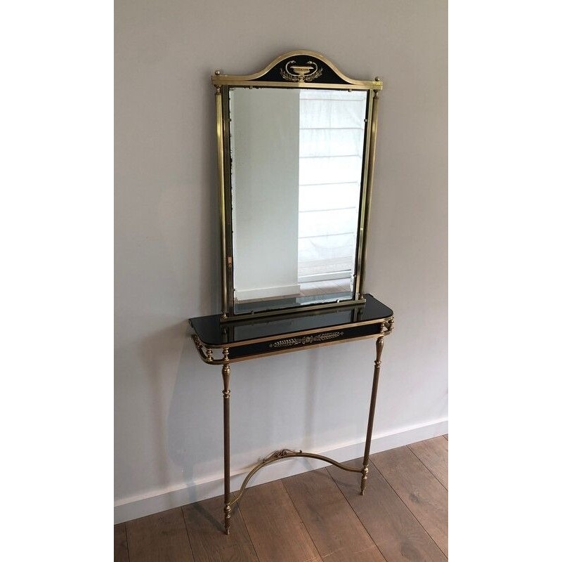 Console et Miroir de Style Néoclassique en Laiton et Tôle Laquée à Décors De Palmettes et Cols de Cygnes