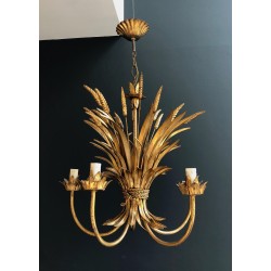 Gilt Metal Wheat Sheaf Chandelier, in the Style of Coco Channel