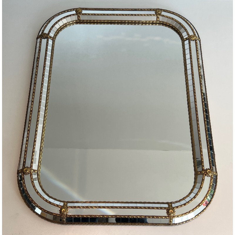 Miroir constitué de Miroirs Multi-Facettes et Guirlandes de Laiton