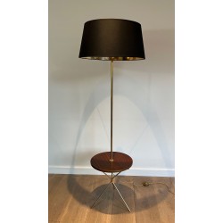 Lampadaire Néoclassique Laiton et Acajou avec Étagère, Style Maison Jansen, vers 1940