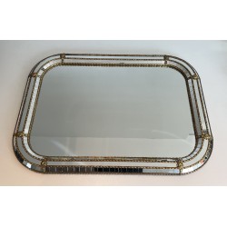 Miroir constitué de Miroirs Multi-Facettes et Guirlandes de Laiton