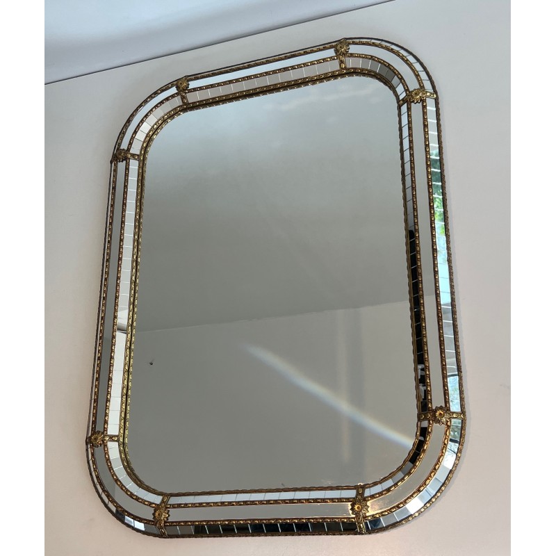 Miroir constitué de Miroirs Multi-Facettes et Guirlandes de Laiton