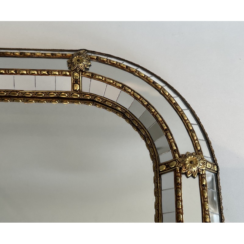 Miroir constitué de Miroirs Multi-Facettes et Guirlandes de Laiton