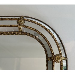 Miroir constitué de Miroirs Multi-Facettes et Guirlandes de Laiton