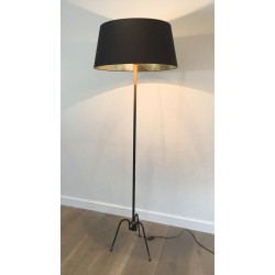 Black Lacquered and Brass Floor Lamp by Lunel