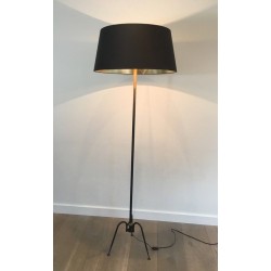 Lampadaire de Parquet Design en Métal Laqué Noir et Laiton de Lunel
