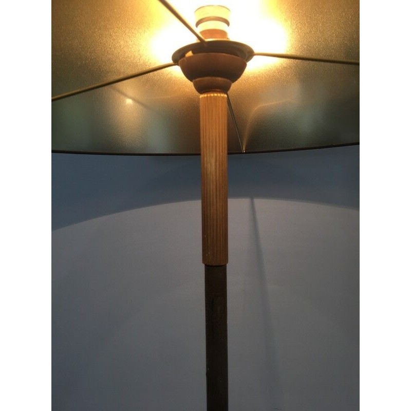 Lampadaire de Parquet Design en Métal Laqué Noir et Laiton de Lunel