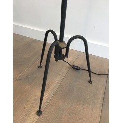 Lampadaire de Parquet Design en Métal Laqué Noir et Laiton de Lunel