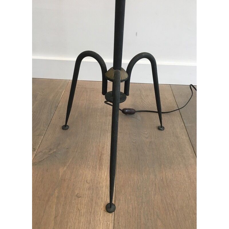 Lampadaire de Parquet Design en Métal Laqué Noir et Laiton de Lunel