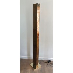 Lampadaire en Plexiglass Doré et Base en Métal Dorée