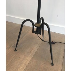 Lampadaire de Parquet Design en Métal Laqué Noir et Laiton de Lunel