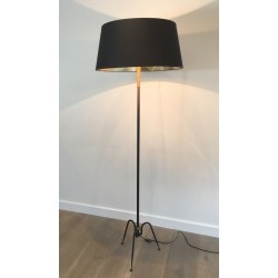 Black Lacquered and Brass Floor Lamp by Lunel