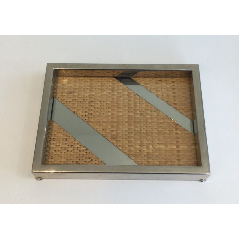 Decorative Chrome and Straw Vide-Poche