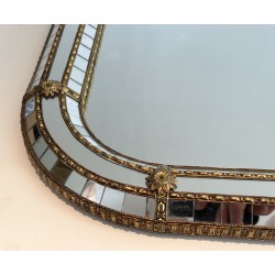Miroir constitué de Miroirs Multi-Facettes et Guirlandes de Laiton