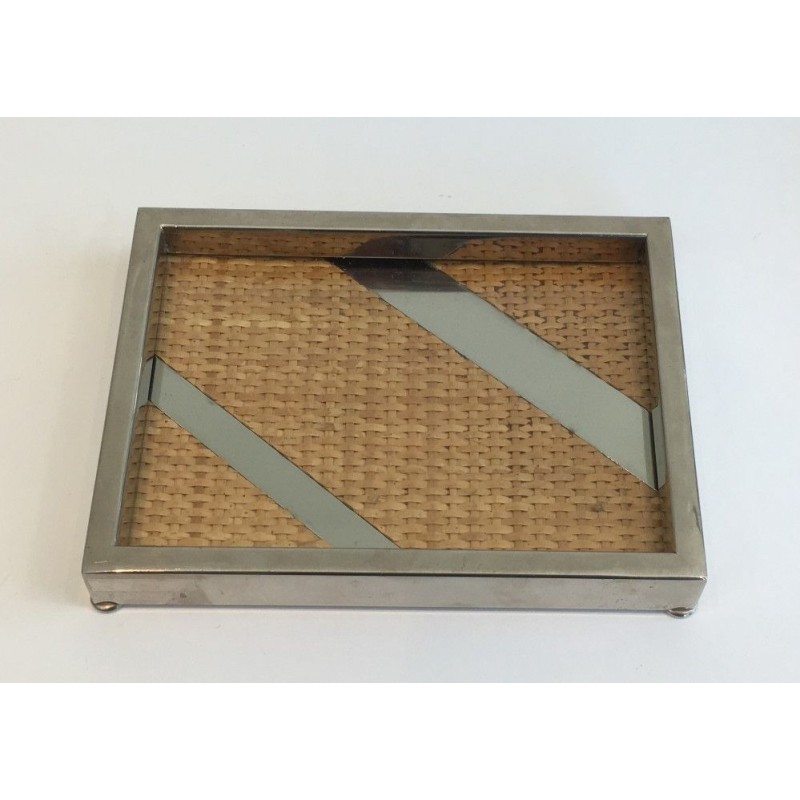 Decorative Chrome and Straw Vide-Poche