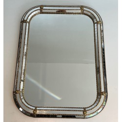 Miroir constitué de Miroirs Multi-Facettes et Guirlandes de Laiton