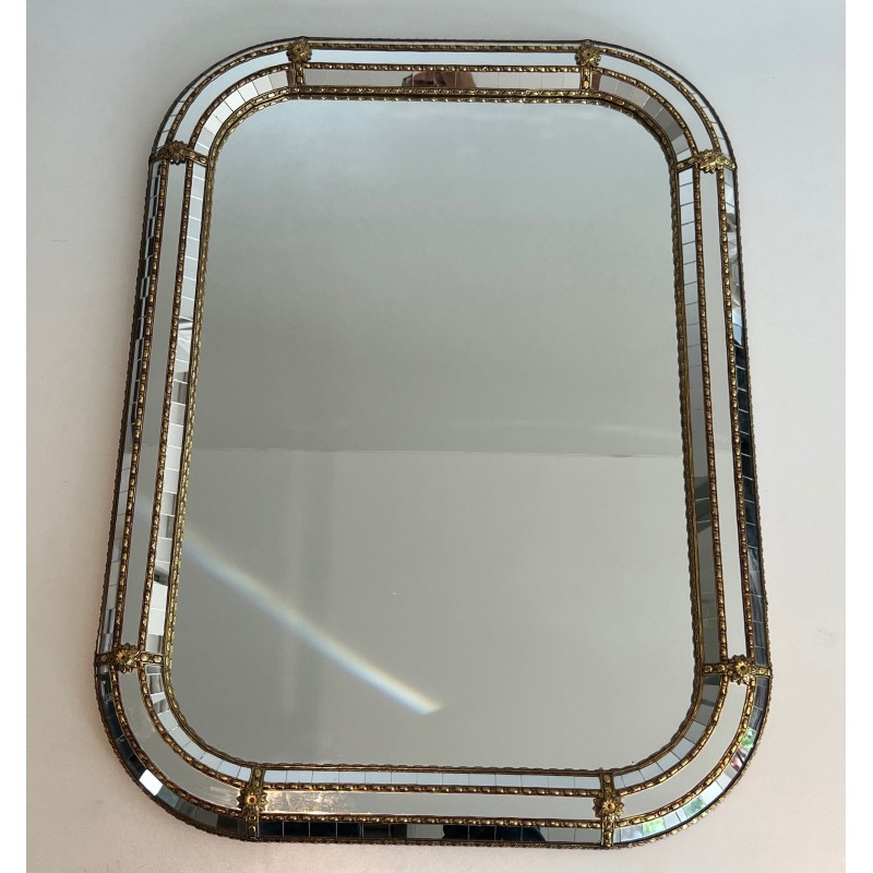 Miroir constitué de Miroirs Multi-Facettes et Guirlandes de Laiton