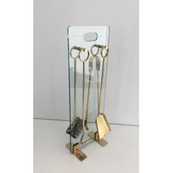 Glass and Brass fireplace Tools on Stand