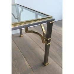 Table Basse en Acier Brossé et Laiton. Dans le Goût de la Maison Jansen