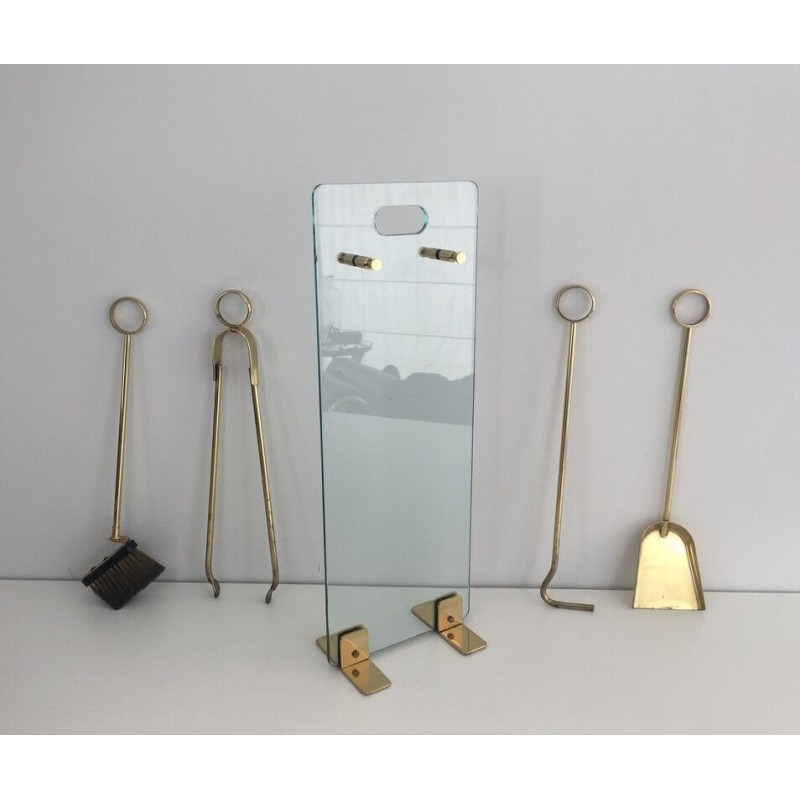 Glass and Brass fireplace Tools on Stand