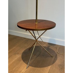 Lampadaire Néoclassique Laiton et Acajou avec Étagère, Style Maison Jansen, vers 1940