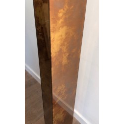 Lampadaire en Plexiglass Doré et Base en Métal Dorée