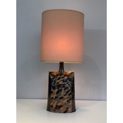 Colored Ceramic Table Lamp with Face in Relief, French, Circa 1970