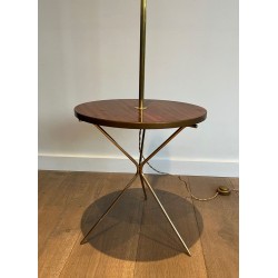 Lampadaire Néoclassique Laiton et Acajou avec Étagère, Style Maison Jansen, vers 1940